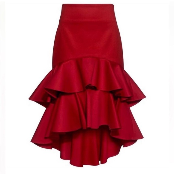 ALEXIS Red Kristyn High-Low Layered Ruffled Cotton Skirt, size S - Picture 1 of 11